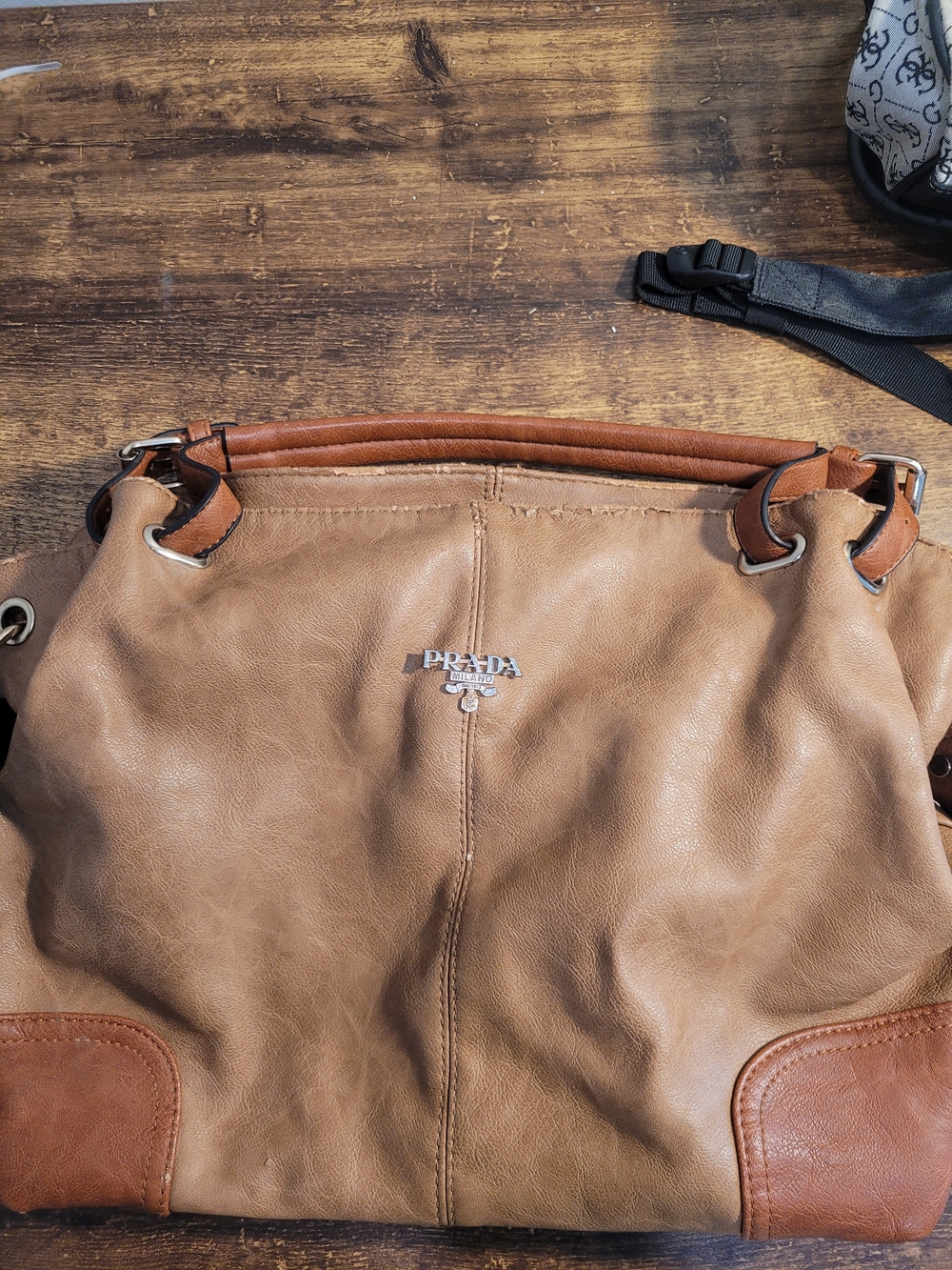 Prada Tan and Brown Leather Messenger Bag